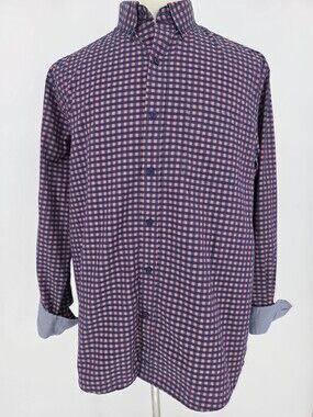 Johnston & Murphy Button Down Shirt Large‎ Pink Blue Check 100% Cotton